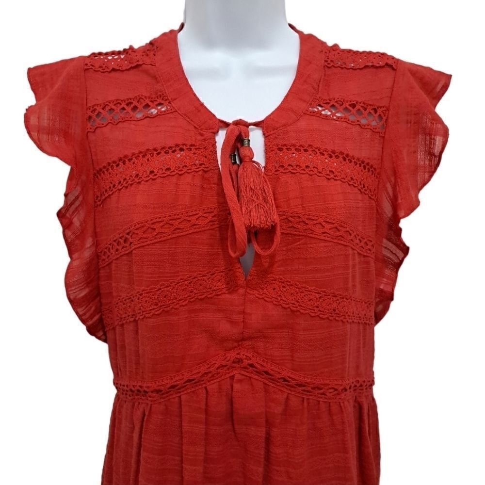 Knox Rose Red Boho Lace tiered dress Size Large - Picture 3 of 5